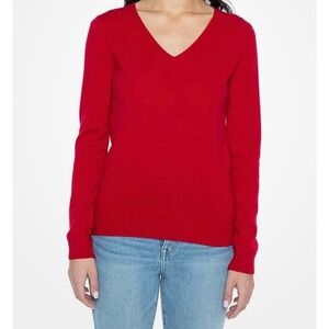 NWT Jenni Liu Womens Lg 100% Cashmere Classic Fit Sweater Red Long Sleeve V-Neck
